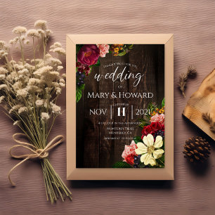 素朴フローラ結婚- Dark Wood & Botanical 招待状