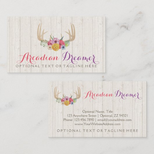 素朴フローラ絵を描〔雄ジカの〕枝角の水の色 名刺 (正面/裏面)