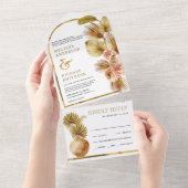 素朴フローラ自然アーチ乾燥ボホパーム結婚ズ オールインワン招待状 (貼ってはがせる)