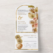 素朴フローラ自然アーチ乾燥ボホパーム結婚ズ オールインワン招待状 (内側)