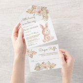 素朴フローラ自然ボホバニーうさぎ赤ちゃんシャワー オールインワン招待状 (貼ってはがせる)