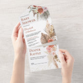 素朴フローラ自然ボホパンパスグラスベイビーシャワー オールインワン招待状 (貼ってはがせる)