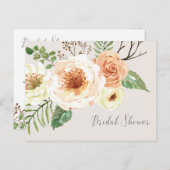 素朴フローラ花ブライダルシャワー インビテーションポストカード (正面/裏面)