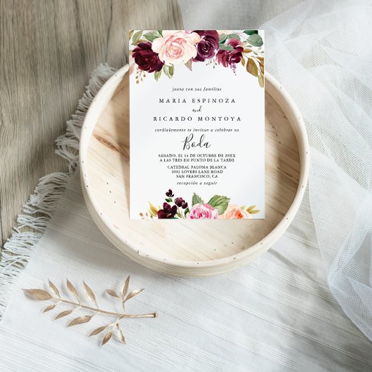 素朴フローラ葉スペインの結婚の 招待状