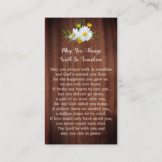 素朴フローラ葬儀記念祈りの言葉カード写真 コーリングカード (裏面)