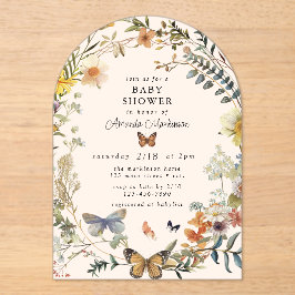 素朴フローラ蝶男女兼用赤ちゃんシャワー アクリル招待状