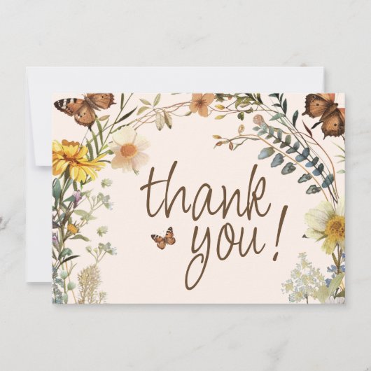 素朴フローラ蝶男女兼用赤ちゃんシャワー サンキューカード (正面)