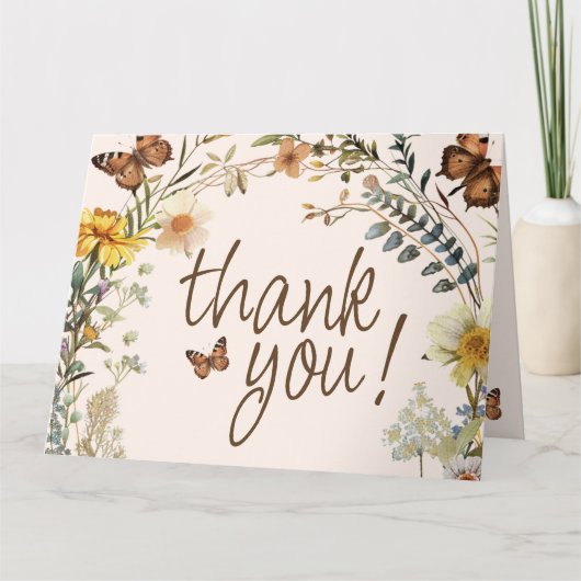 素朴フローラ蝶男女兼用赤ちゃんシャワー サンキューカード (正面)