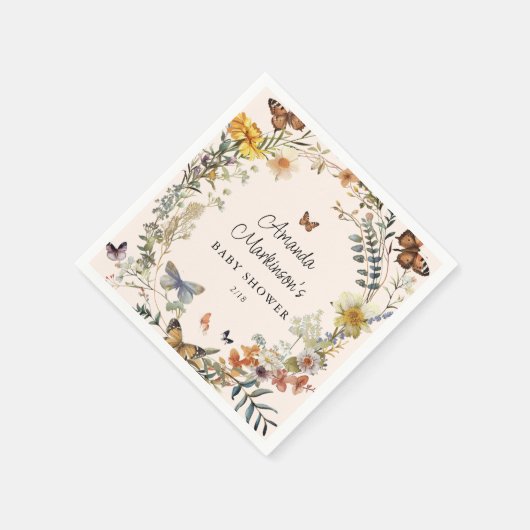 素朴フローラ蝶男女兼用赤ちゃんシャワー スタンダードカクテルナプキン (角)