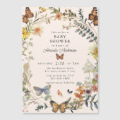 素朴フローラ蝶男女兼用赤ちゃんシャワー マグネット招待状 (正面)