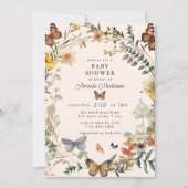 素朴フローラ蝶男女兼用赤ちゃんシャワー 招待状 (正面)
