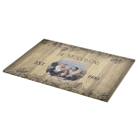 素朴フローラ記念日ファミリー写真テンプレート カッティングボード (角)