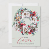 素朴フローラ赤い緑6枚の写真クリスマスリース シーズンカード (正面)