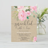 素朴フローラ赤面ピンクの女の子ベビー散布 招待状 (スタンド正面)