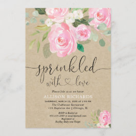 素朴フローラ赤面ピンクの女の子ベビー散布 招待状