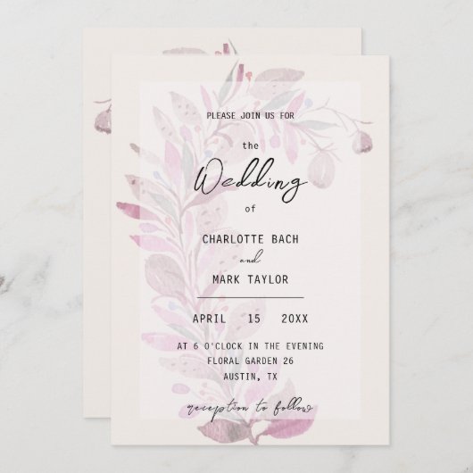 素朴フローラ赤面水彩手色彩の鮮やか 招待状 (正面/裏面)