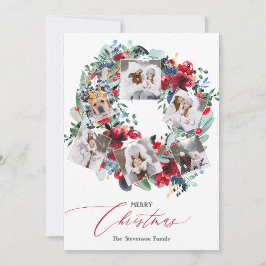 素朴フローラ赤6枚の写真クリスマスリース シーズンカード (正面)