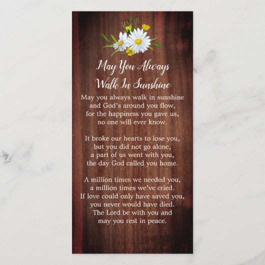 素朴フローラ追悼式祈りの言葉カード写真 (裏面)