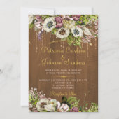 素朴フローラ金ゴールドスクリプト秋秋ウッド結婚ズ 招待状 (正面)