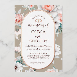 素朴フローラ金ゴールド楕円フレ結婚ーム 箔招待状