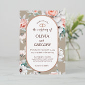 素朴フローラ金ゴールド楕円フレ結婚ーム 箔招待状 (立ち正面)