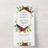 素朴フローラ金ゴールド緑結婚色 オールインワン招待状 (内側)