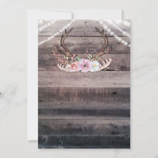 素朴フローラ鹿の〔雄ジカの〕枝角とストリングライト 招待状 (裏面)