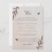 素朴フローラ、エレガントスクリプト、水色葉の 招待状 (正面)