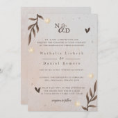 素朴フローラ、エレガントスクリプト、水色葉の 招待状 (正面/裏面)