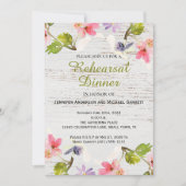 素朴フローラ・オン・ホワイト・ウッド・リハーサル・ディナー 招待状 (正面)