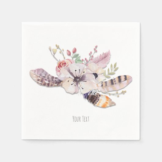 素朴フローラ&フェザーズボホシックカスタムパーティー スタンダードカクテルナプキン (正面)