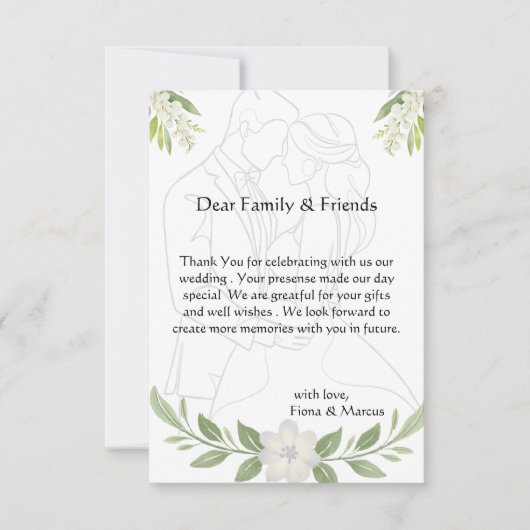 素朴フローラ&ミニマリストエレガントな結婚式 サンキューカード (正面)