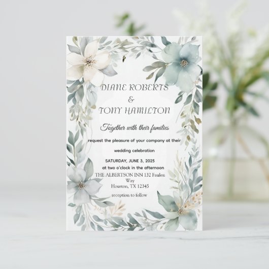 素朴フローラ&ミニマル結婚式RSVPカード 出欠カード (スタンド正面)