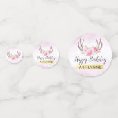 素朴フローラ〔雄ジカの〕枝角赤面ピンク&金ゴールド誕生日 コンフェッティ (正面)