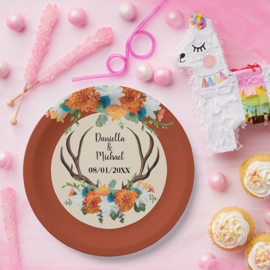 素朴フローラ〔雄ジカの〕枝角BOHO結婚の ペーパープレート (パーティー)