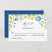 素朴フローラ | R S V P返信カードネイビーイエロー 出欠カード (正面/裏面)
