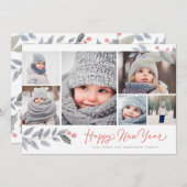 素朴フローラHappy New Year 数々の-Photo Collage シーズンカード (正面/裏面)