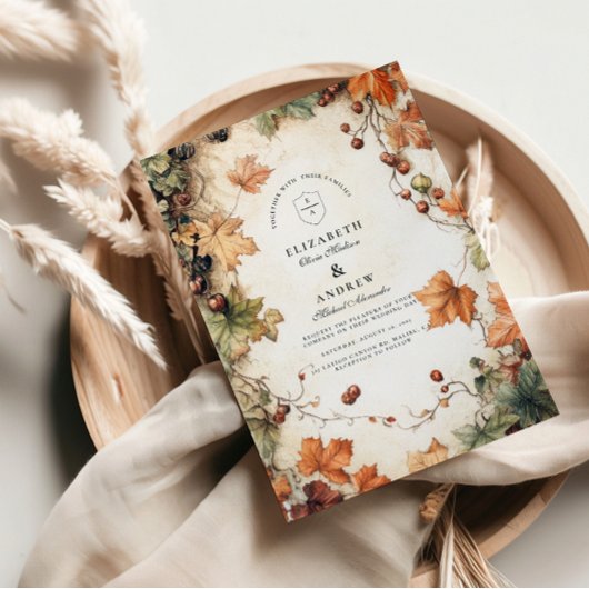 素朴ブドウの秋結婚の 招待状