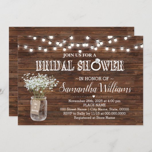 素朴ブライダルシャワーの田舎結婚の人 招待状 (正面/裏面)