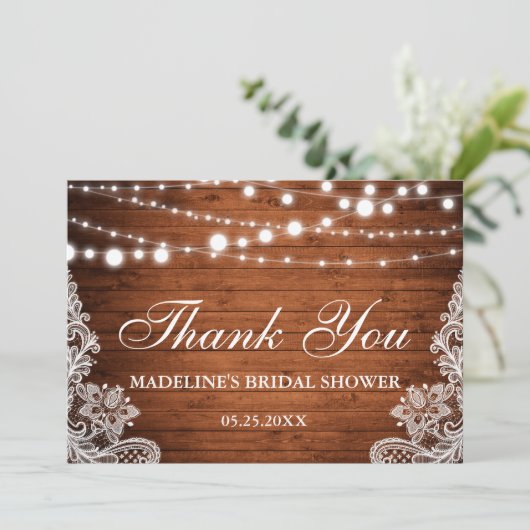 素朴ブライダルシャワーウッドライトレースサンキューホテル 招待状 (スタンド正面)