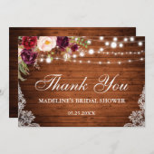 素朴ブライダルシャワーウッドレースフローラ感謝してい 招待状 (正面/裏面)