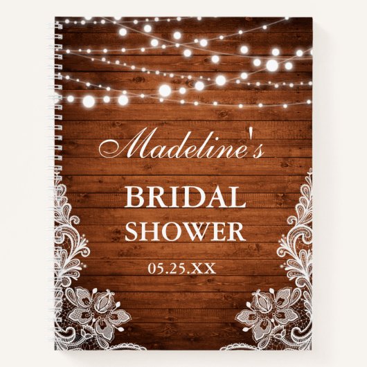 素朴ブライダルシャワーウッドレースライトギフトリスト ノートブック (正面)