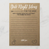 素朴ブライダルシャワーゲーム – 日付の夜のアイディア アドバイスカード (正面)
