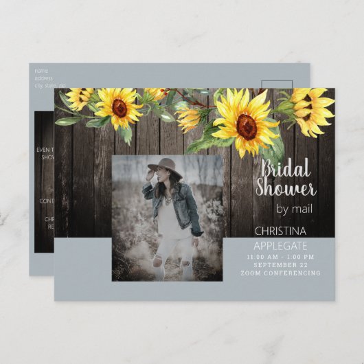 素朴ブライダルシャワーバイメールIIひまわり&写真 インビテーションポストカード (正面/裏面)