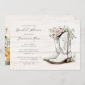 素朴ブライダルシャワーフローラ女性のカーボーイブーツ 招待状 (正面/裏面)