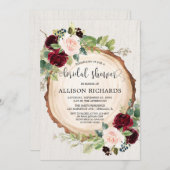 素朴ブライダルシャワーブルゴーニュ赤面ピンクフローラ 招待状 (正面/裏面)