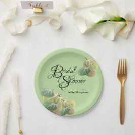 素朴ブライダルシャワー秋《植物》アスペン葉グリーン ペーパープレート