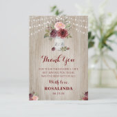素朴ブライダルシャワー赤フローラ木材の背景 サンキューカード (スタンド正面)