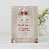 素朴ブライダルシャワー赤フローラ木材の背景 招待状 (スタンド正面)