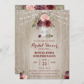素朴ブライダルシャワー赤フローラ木材の背景 招待状 (正面/裏面)